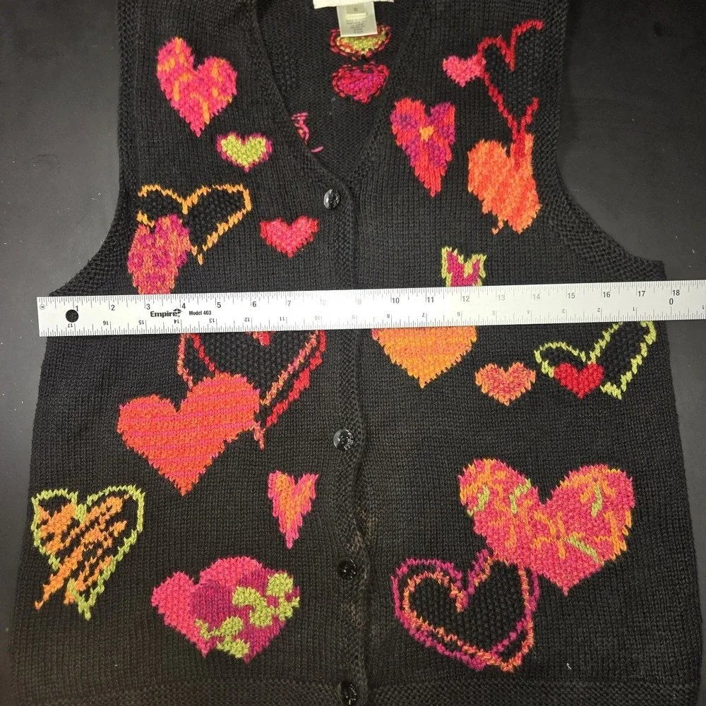 Vintag Susan Bristol Sweater Vest Hearts Small Valentines Day Red Pink Black - Picture 3 of 6